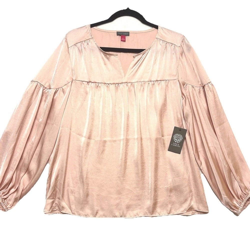 NWT Vince Camuto Pink Satin Blouse Coquette Fairy Balletcore Womens Shirt Size L